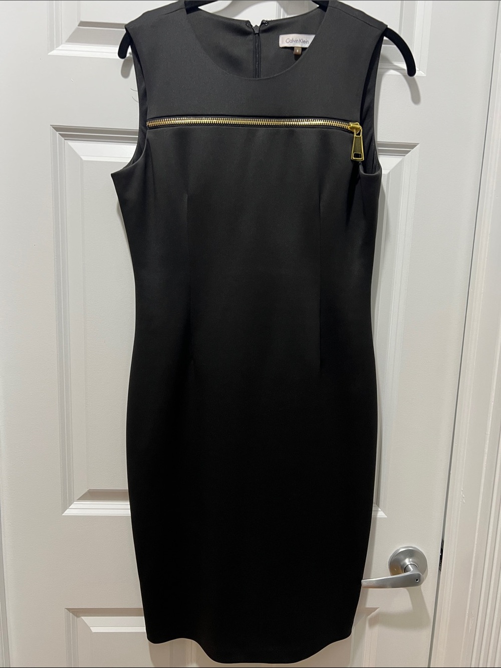 Calvin Klein Black Midi Dress with Gold Zip Accent